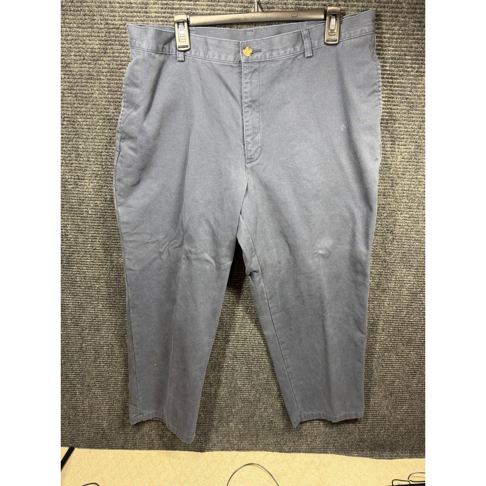LL Bean Natural Fit Flannel Lined Chino Pants Mens 38x29 Navy Blue Cotton Plaid